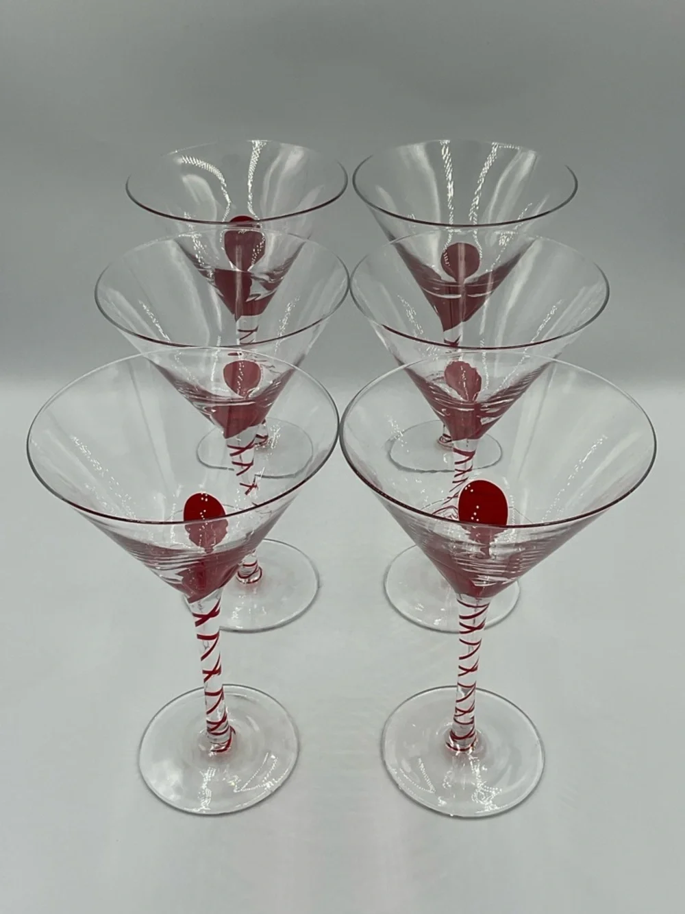PIER 1 Red Drip Drop Swirl Stem Martini Glasses Set of 6